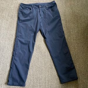 Lululemon ABC classic fit pant. I believe color is called Obsidian. Dark grey.